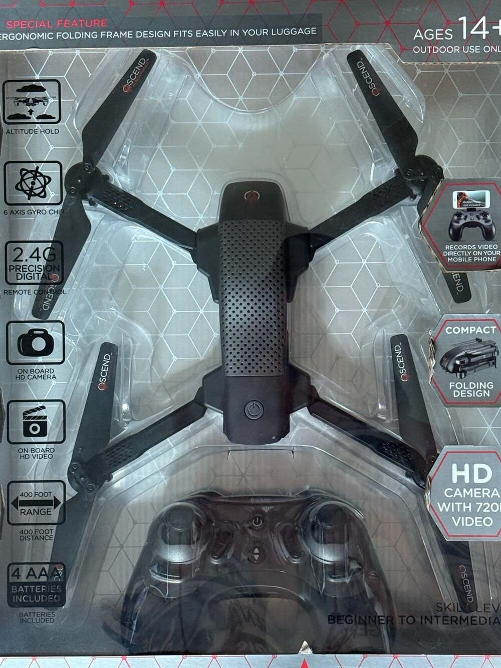 Ascend Aeronautics ASC-2400 HD Video Drone with Remote and Phone Holder